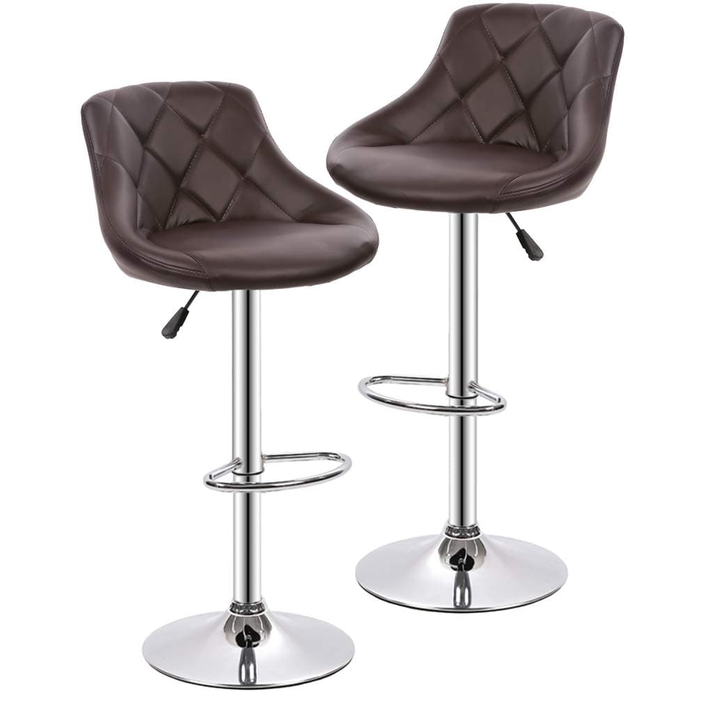 Bar Stools Barstools Swivel Stool Set of 2 Height Adjustable Bar Chairs with Back PU Leather Swivel Bar Stool Kitchen Counter Stools Dining Chairs (Brown)