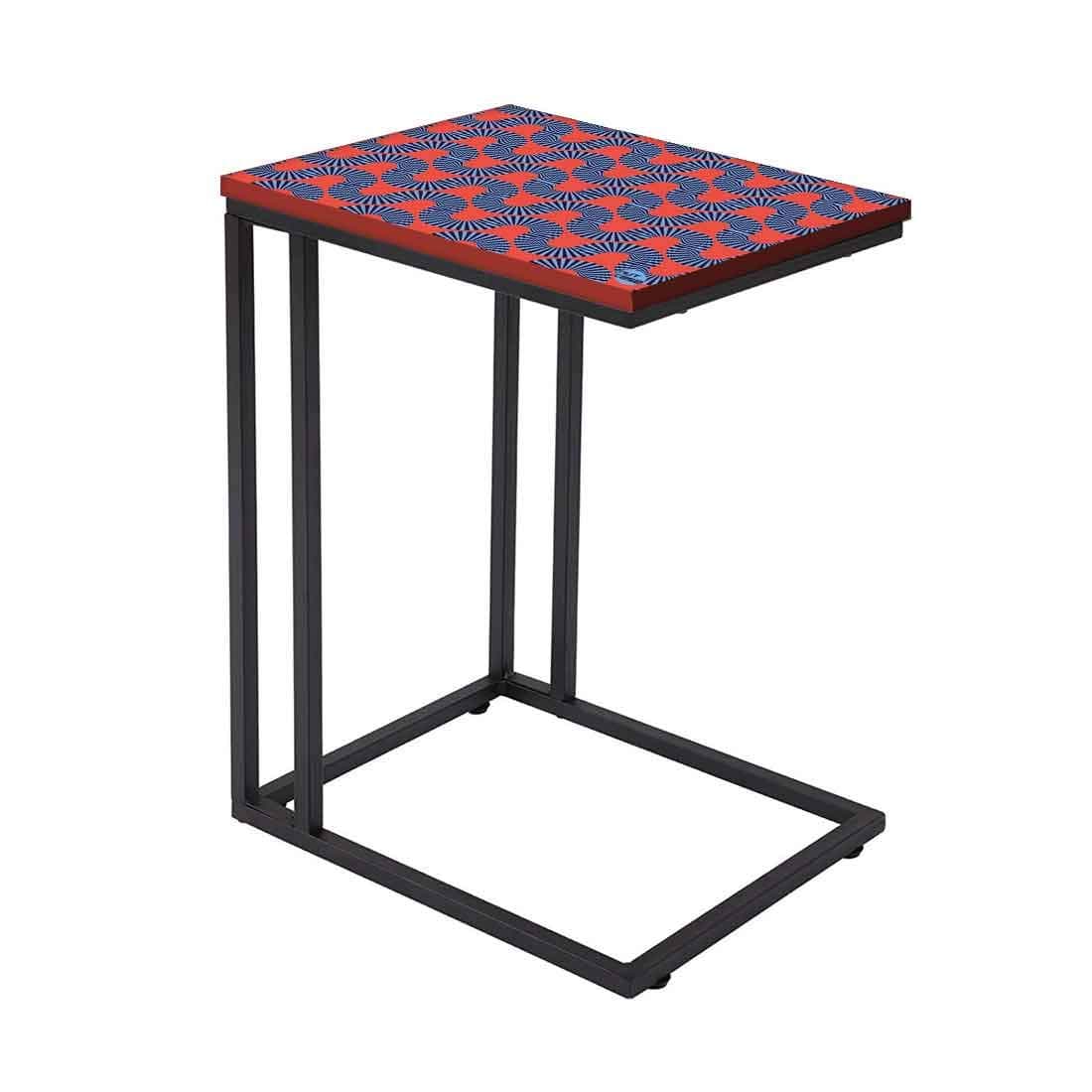 Nutcase Designer C Table for Sofa Side Table, Mobile Snack Table for Coffee Laptop Tablet, Slides Next to Sofa Couch, Outdoor Waterproof Printed Top with Metal Frame - Orange Retro Pattern