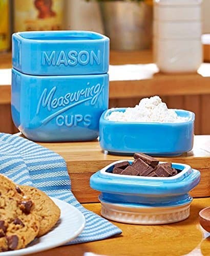 Mason Jar Measuring Sets | Four Cups Stack on Top of Each Other to Form a Mason Jar Shape | Full of Country Charm & Functionality | 1/4, 1/3, 1/2, & 1 Cups | Countertop Decor Gift Set. (Blue)