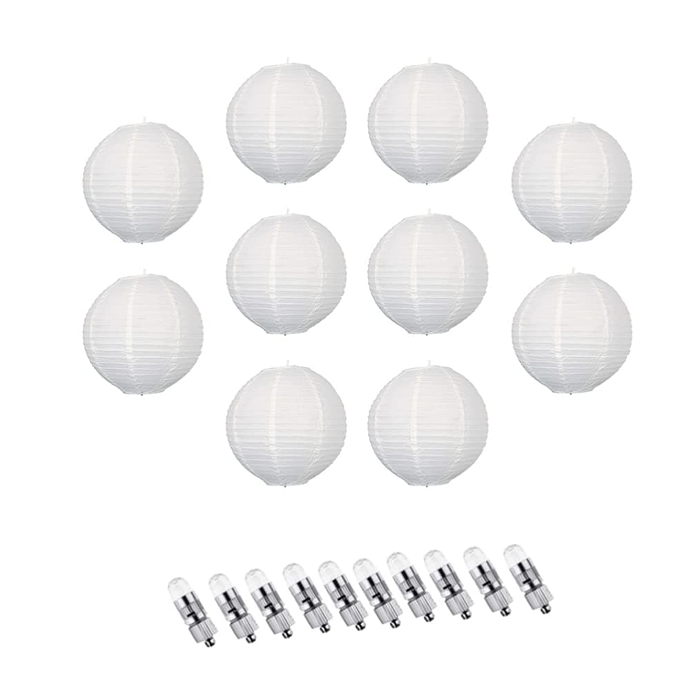 20 Pcs 20cm Round Foldable Hanging Lantern Wedding Scene Decoration Hanging Lamp with LED Light (White)