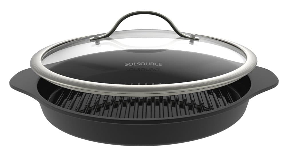Non-Stick Grill Pan with Lid, Ceramic Grill Ridges 12.5” with Cast Aluminum Core, Scratch-Resistant Frying Skillet for Grilling Vegetables and Meat