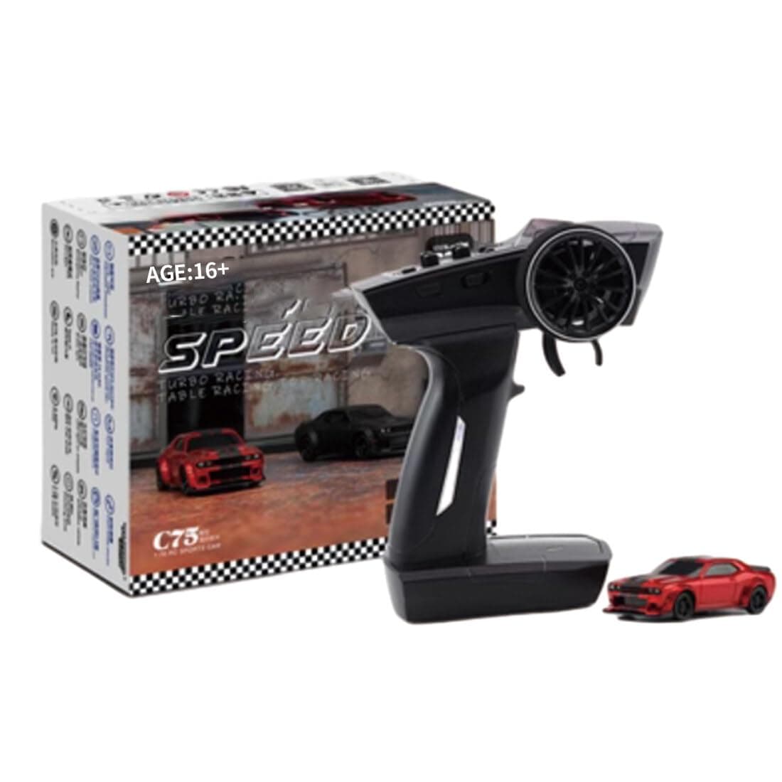 LOCHE Remote Control Car, Racing C75 1/76 Scale RC 4CH Electric RWD Drift Racing Car, High Speed 2.4G Racing Sport Car All Terrain Off-Road Truck for Birthday Gift - RTR Version