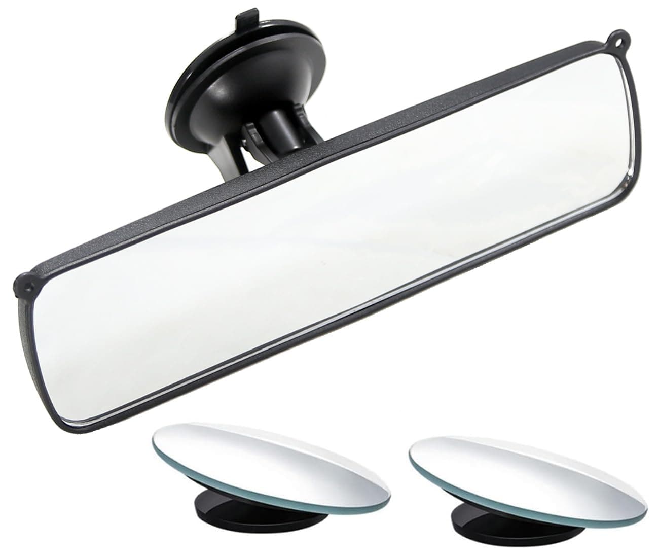 Rear View Mirror, 9.8" Universal Rearview Mirror, Car Interior Rear View Mirror with Adjustable Suction Cup, Car Inside Mirror for SUV, Vans, Trucks (Bonus 2 PCS Blind Spot Mirrors)