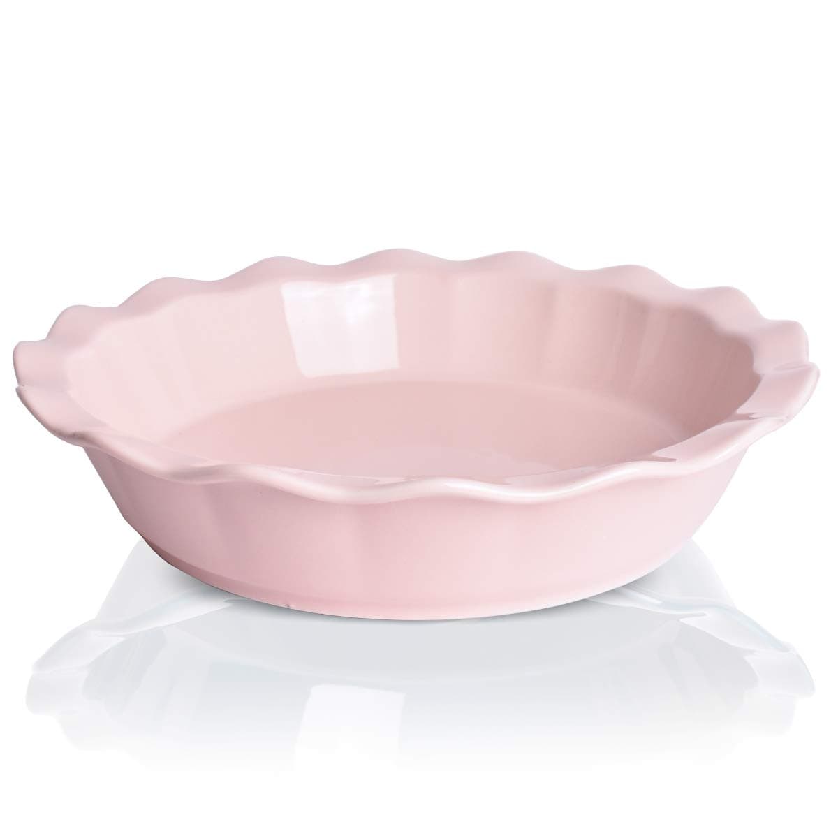 Bosmarlin Ceramic Pie Pan, 9 Inches Pie Dish, 50 oz, Pie Plate for Baking, Microwave, Oven Safe and Dishwasher safe (Pink, 9 inches)