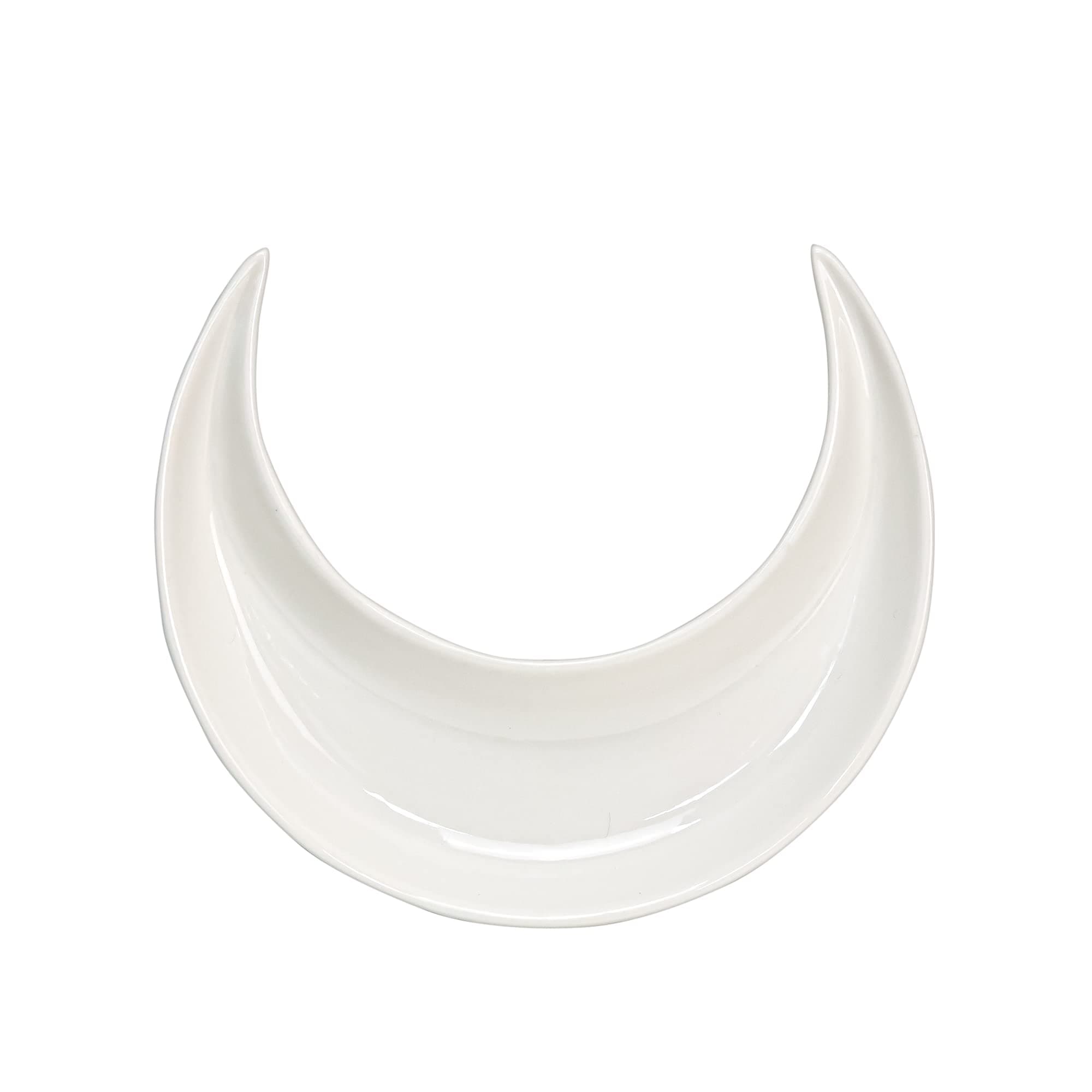 Ceramic Moon Plate Mini Size 6" Inch, White Color Crescent Half Moon Shaped Glossy Dinner Plates for Snacks Desserts Ramadan Eid Home Decoration Serve Tableware Restaurant