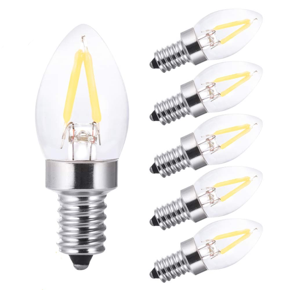 led Night Light Bulbs,Refrigerator Indicator Light,Led Mini Light,C7 1W Edison Led Filament Bulb,10W Incandescent Replacement,Torpedo Shape,120V,E12 Base, Daylight White 6000K dimmable(6PCS)