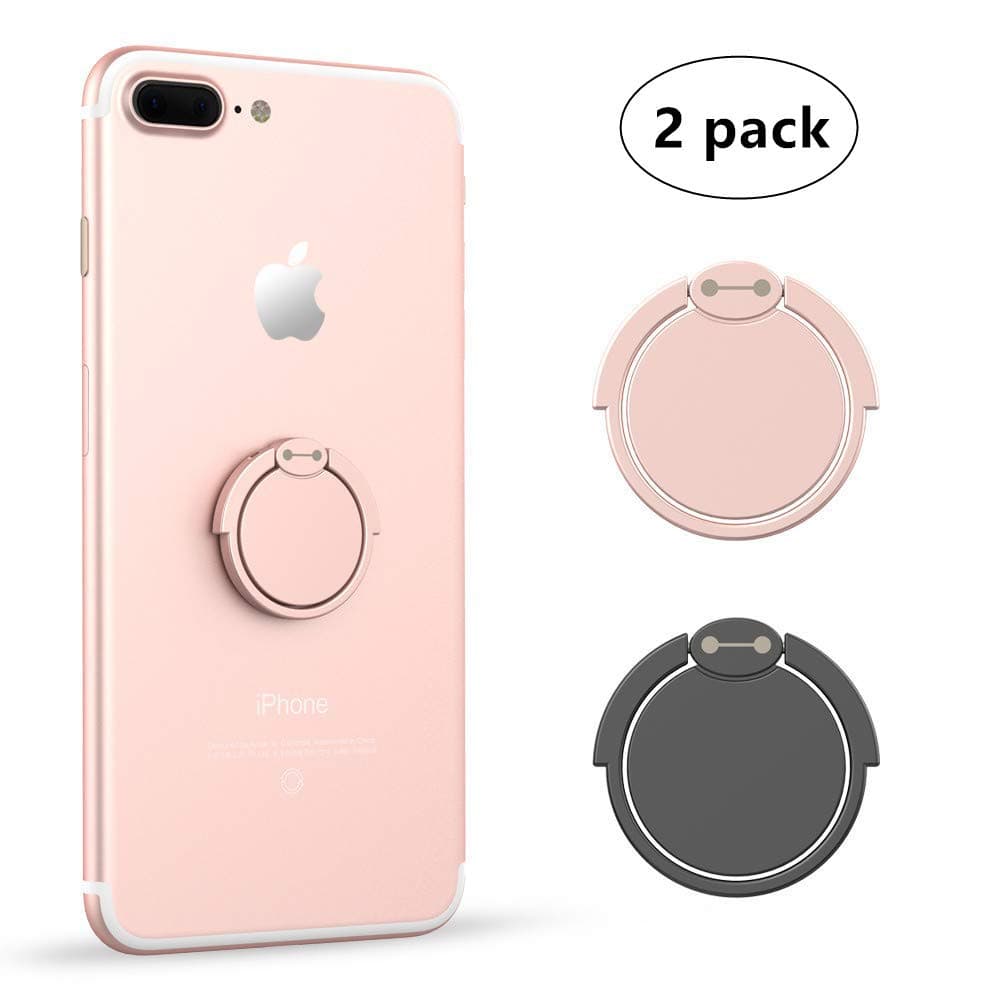Phone Ring Holder 2 Pack ORYCOOL 360° Rotary Cell Phone Ring Holder Loop Grip Mount Universal Smartphone Kickstand Compatible with iPhone Samsung Galaxy Huawei and All Phone-Black+ Rose Gold