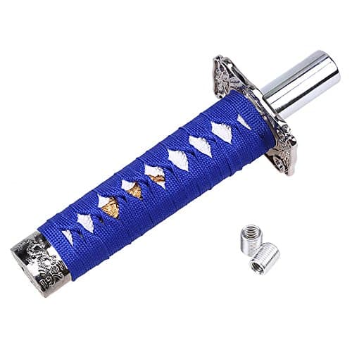CFUSMOTO Universal Car Gear Shift Knob Short Samurai Sword Shift Knob Shifter 250mm Metal Weighted Sport Katana Shift Knob (Blue)
