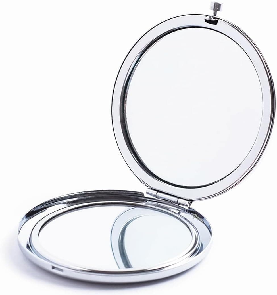 Magnifying Compact Mirror for Purses with 2 x 1x Magnification,HREW Folding Mini Pocket Double Sided Travel Makeup Mirror,Perfect for Purse, Pocket and Travel (Silver)