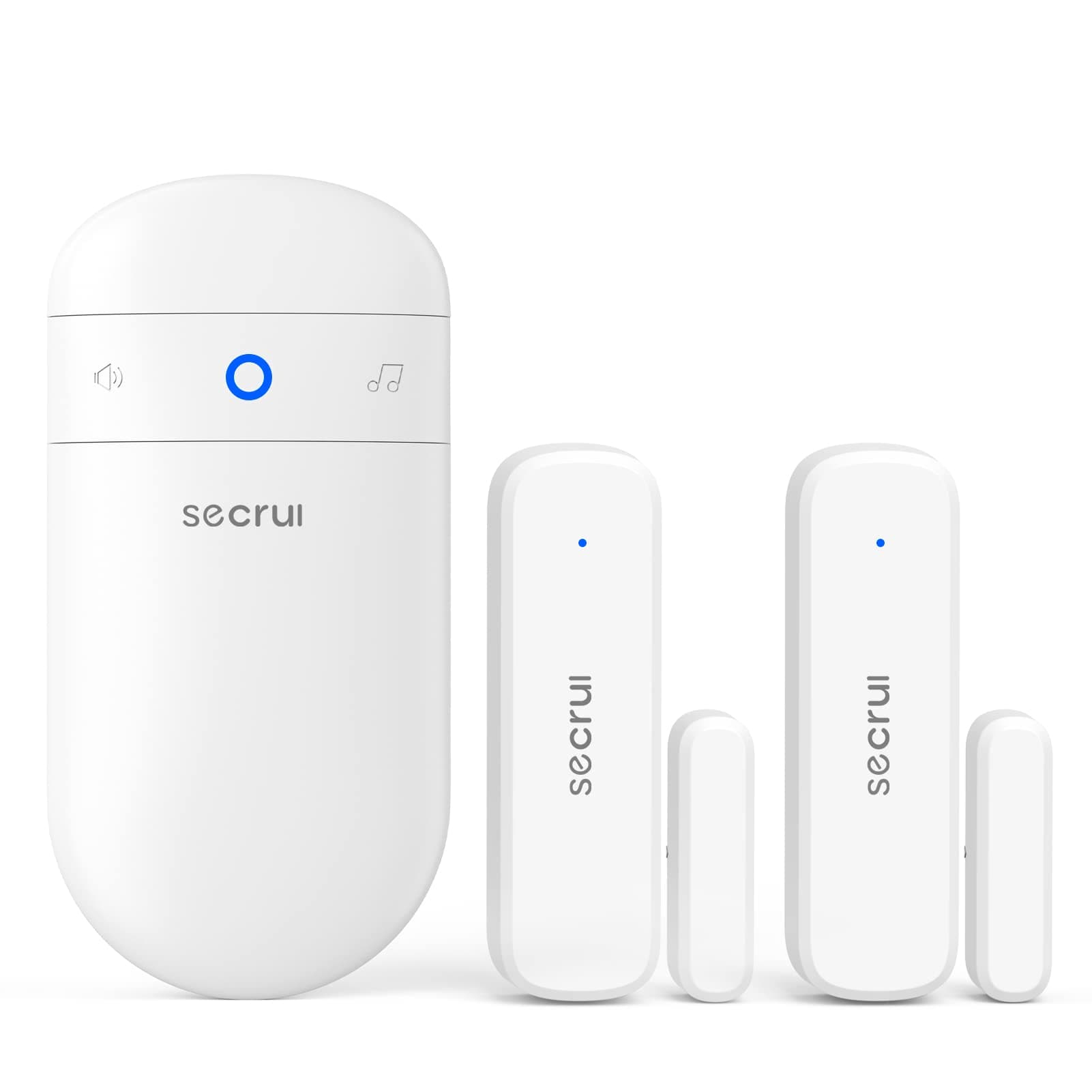 SECRUIDoor Chime with 2 Sensors, 500ft Operating Range 52 Chime Adjustable Volume with Mute Mode LED Indicators 1 Plug-in Receiver 2 Magnetic Door Alarm Sensor for Home Security & Office