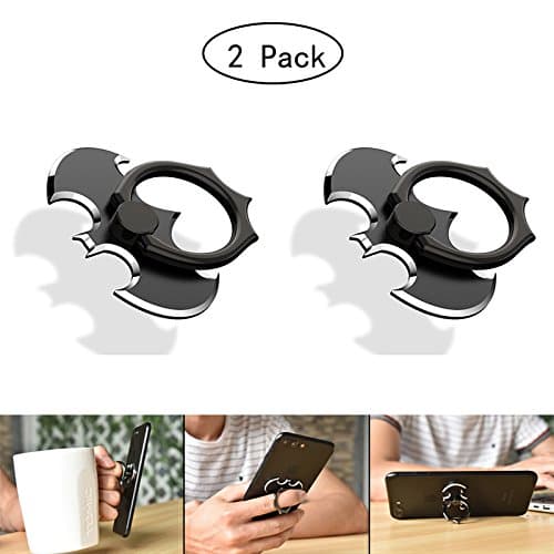 Finger Ring Stand - Cell Phone Ring Holder, Batman Ring Grip Stand 360° Rotation,Anti-Drop Finger Holder Mount for iPhone, iPad, Samsung, HTC, Nokia Smartphones, Tablets ( Black, 2 Pack )