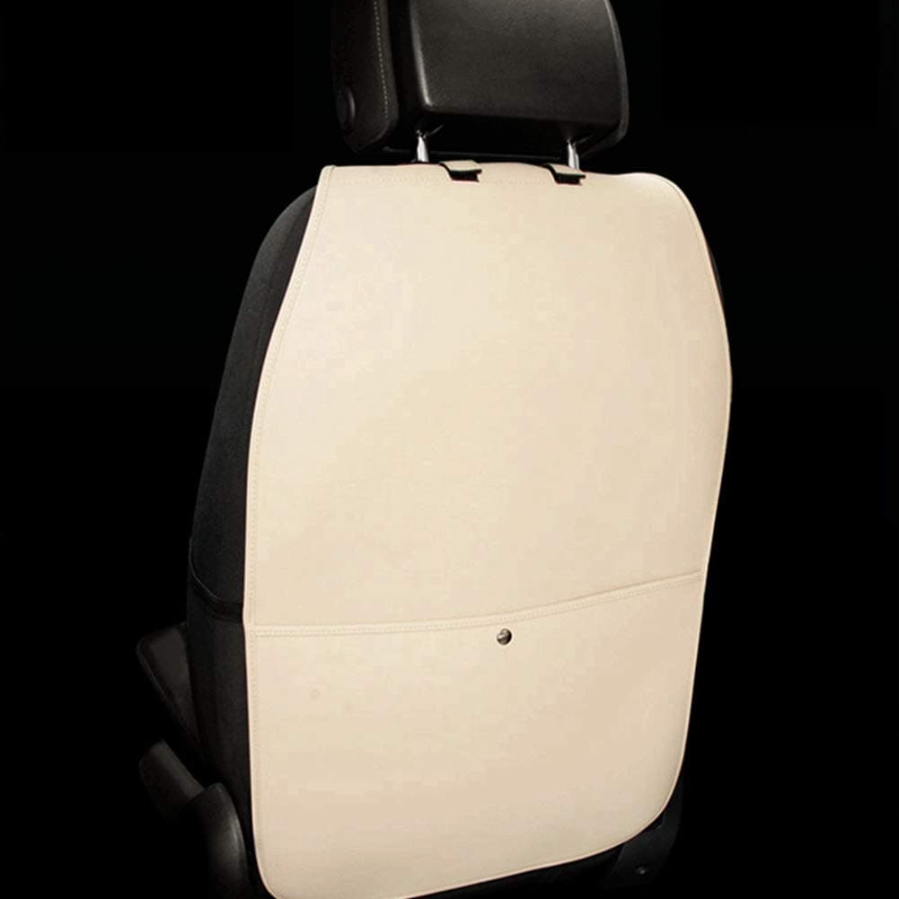 HCMAX 2 Pack Kick Mat Car Seat Back Protector Waterproof Easy to Clean Multifunctional Organizer Storage Bag Travel Accessory PU Leather Beige