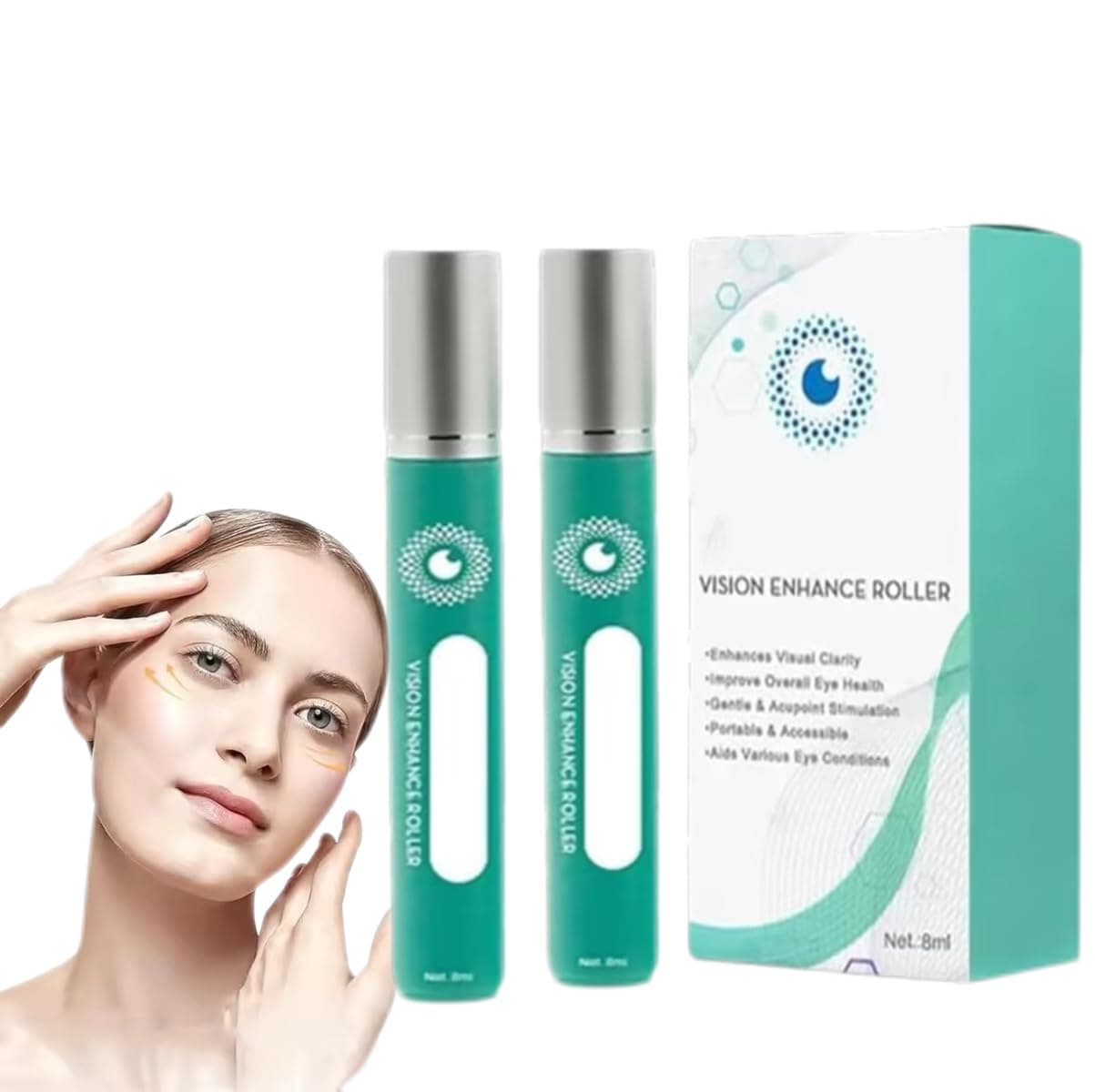 Vision Enhance Roller,Eye Massage Roller,Cooling Roll-On Applicator,Vision Enhance Massage Roller,Relieve Eye Strain, Enhances Visual Clarity (2Pcs)