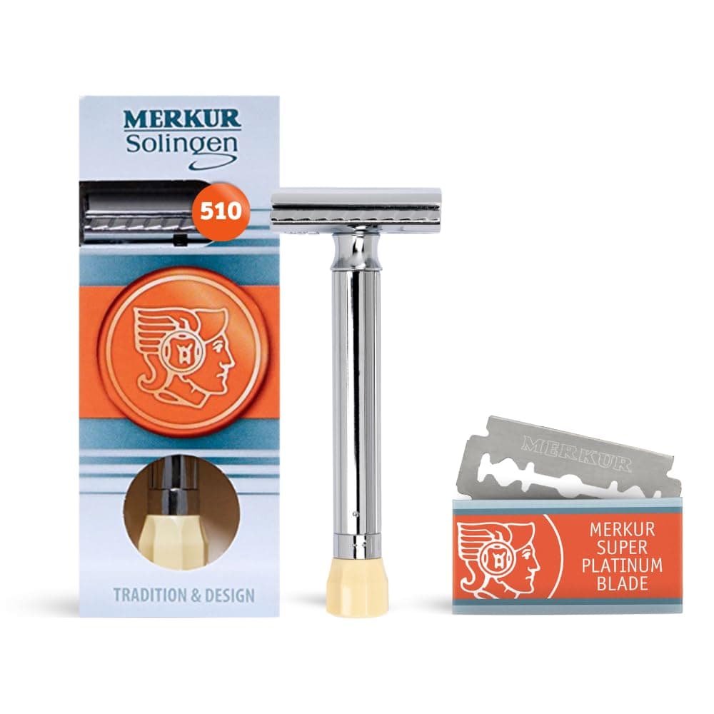 Progress 510 Adjustable Double Edge Safety Razor - Long Handle Adjustable Razor With Dial Made in Germany Plastic-Free Closed Comb Straight Bar