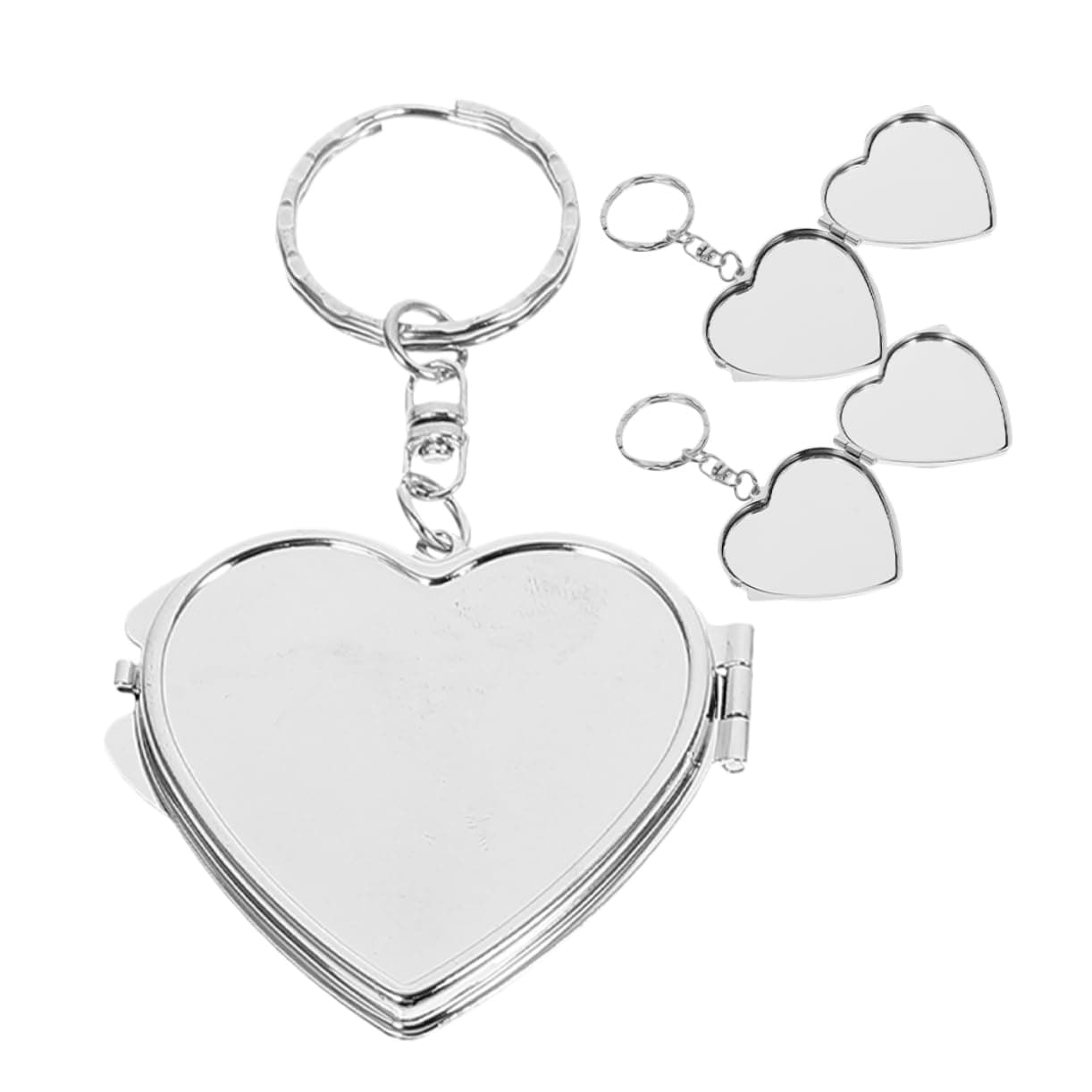 3pcs Double Sided Folding Mirror Pocket Mirror Keyring Heart Shape Keychain for Travel Diy