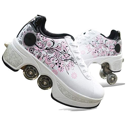 Automatic Walking Shoes Invisible 4 Wheel 2-in-1 Multi-Purpose Adjustable Quad Roller Boots Deformation Roller Shoes Pulley Shoes Skates Double-Row Deform Wheel