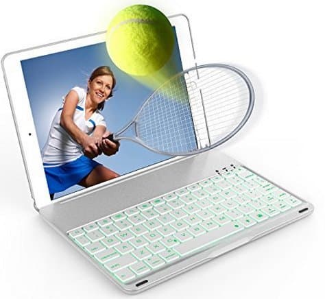 Valoin 7 Colors Baklit Rechargeable Wireless Bluetooth Keyboard Back Hard Folio Case Cover for iPad Pro 9.7& iPad Air 2 (Silver-A)