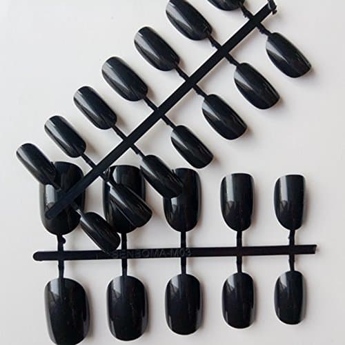 EchiQ Pearl Black False Round Nails Candy Color Nail Artificial Nail Tips Press On Nail Round Top Salon Product 24pcs