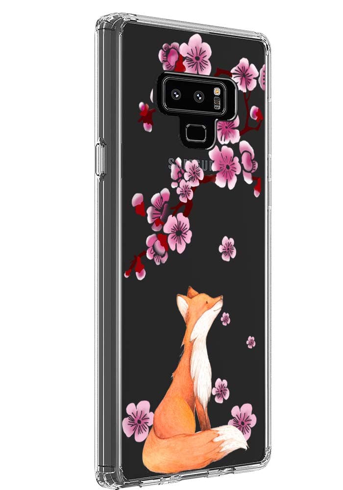 Cell Phone Case for Samsung Galaxy Note 9, Clear Cute Fox Cherry Blossoms Flower Women Girls Pattern Design Protective Case Cover for Samsung Galaxy Note 9 (Fox)