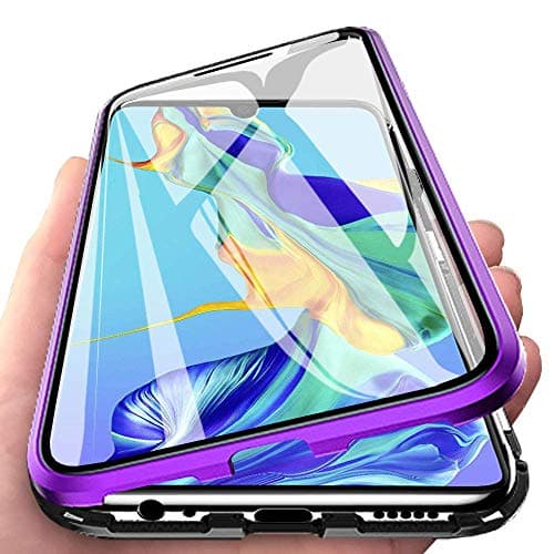 Magnetic Adsorption Case for Huawei Mate 20 Lite [Front and Back Double-9H Tempered Glass Ultra Clear Slim] Design Flip Metal Protection 360° Full Body Cover for Huawei Mate 20 Lite