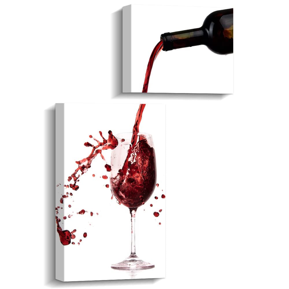 Pinetree Art Wine Wall Decor for Kitchen Modern Kitchen Wall Art Dinning Room Wall Decor 2 Panels Wine Canvas Art for Home Kitchen Decoration (wine a bit)