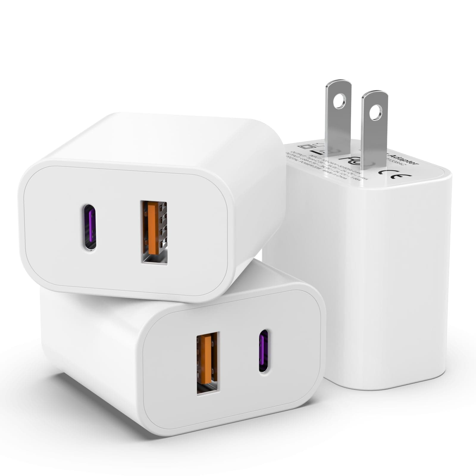 3 Pack i Phone 17 16 15 14 USB C Charger Block, iGENJUN 20W Dual Port QC + PD 3.0 Power Adapter Wall Charger, Double Fast Plug Charging Brick for i Phone 17/17 Pro/16/15/14/X, Samsung Galaxy - White