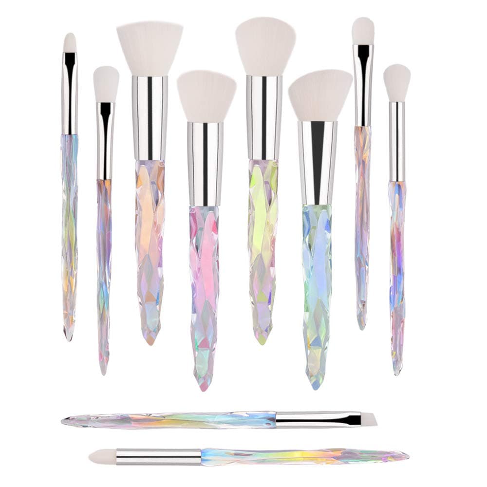 G Texnik Makeup Brush Set 10 Piece Essential Make-Up Brushes Kit For Powder Liquid Cream Cosmetics Blending Blush Concealer Brushes Transparent Plastic Handle (White)