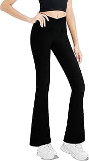 Girls' Leggings Cross Flare Pants Black High Waist Soft Stretchy Full Length Yoga Bootcut Pants for Kids Teens Dance, Black, 11-12 Years