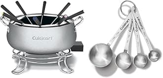 Cuisinart Fondue Pot, 3 Quart, For Chocolate, Cheese, Broth, Oil, Stainless Steel, CFO-3SSP1 & CTG-00-SMP Stainless Steel Measuring Spoons, Set of 4,Silver