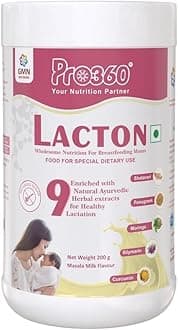 Pro360 Lacton Lactation Supplement for Breastfeeding – 200g Protein Powder for Pregnant Women & Lactating Mothers with Herbal Extracts – Without Sugar Masala Milk Flavor