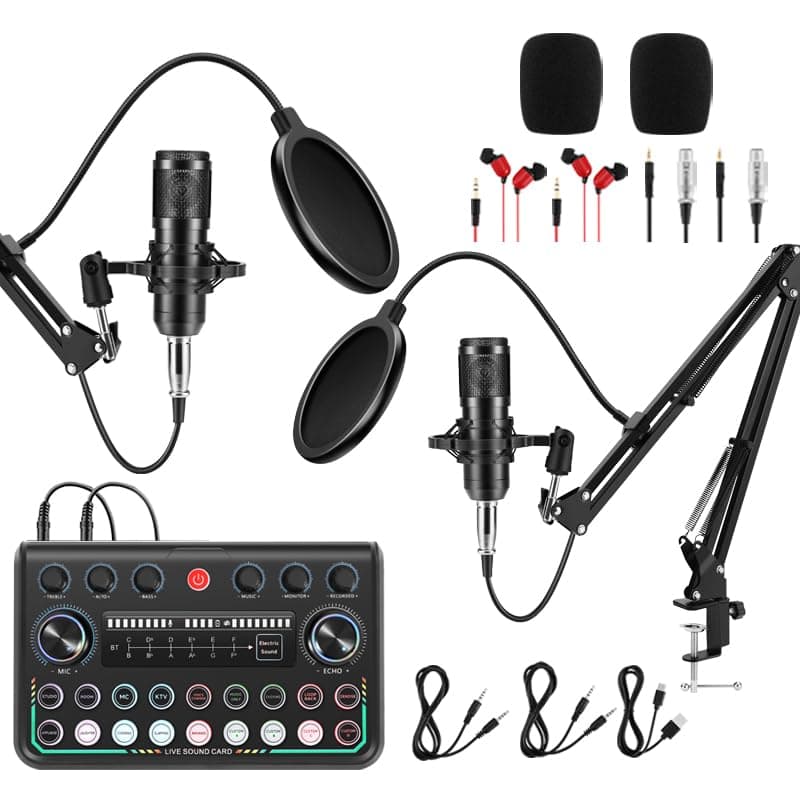 2025 Upgraded Podcast Equipment Bundle for 2, Recording Studio Package with Pro Audio Interface(4 Customize SE) and Podcast Microphone for Gamer Podcasting, Recording, Singing, Streaming