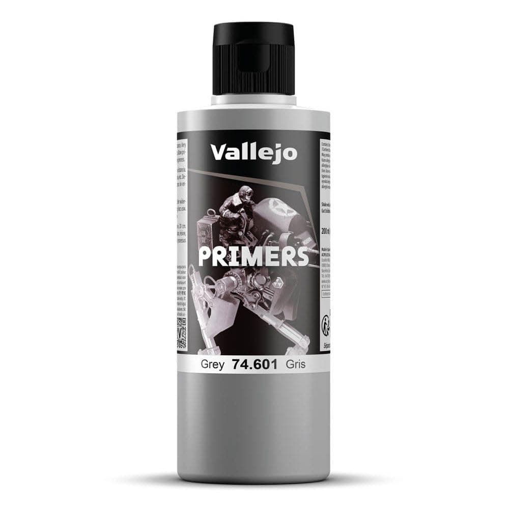 Vallejo - Surface Primer Color | Grey Acrylic Primer 200 ml (6.76 fl.oz.) | Matte Finish and Fast Drying | Perfect for Airbrushing and Great Adhesion to Figurines and Scale Models