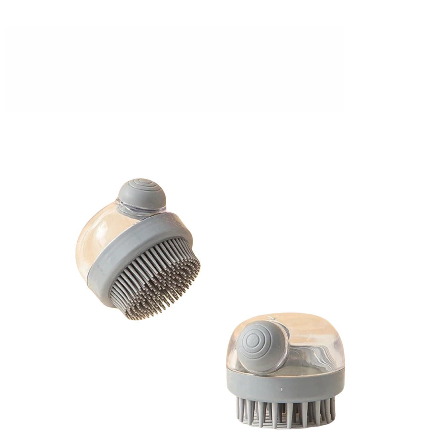 BLOSORA 3-in-1 Pet Bath Brush Comb - 2-Pack Soft Silicone Massage Brush for Dogs & Cats with Shampoo Dispenser, Leak-Proof Design, Ideal for Short & Long Hair (Grey)