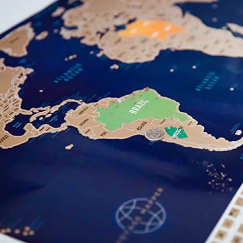 Large Scratch Off World Map Poster with US States & 208 Flags - (34.5" x 21") - Bold Colors Beneath Gold Foil - Glossy Finish - Fun and Easy to Scratch Off Maps of The World by Voyage Mapper