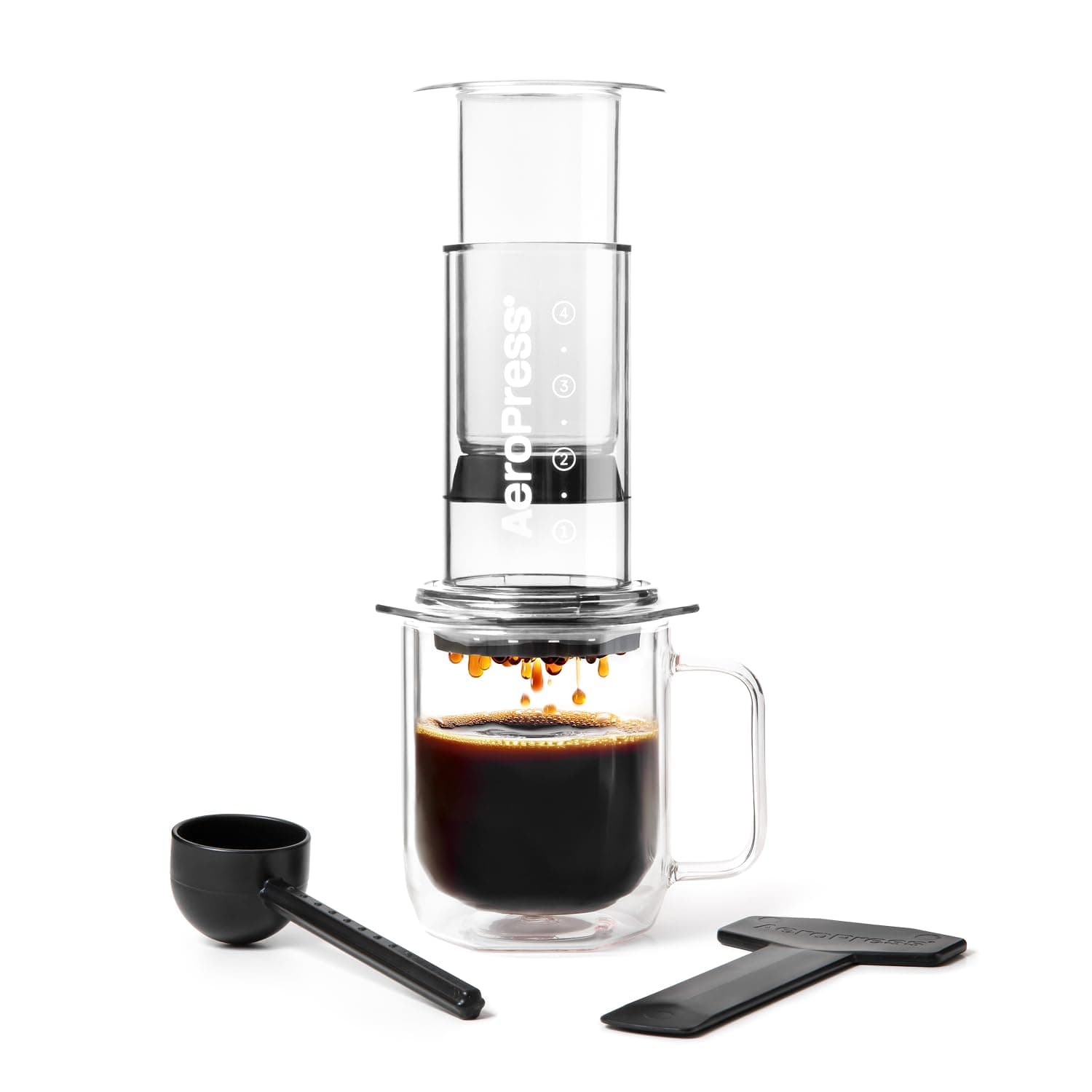 Clear Coffee Press – 3 in 1 brew method combines French Press, Pourover, Espresso - Full bodied coffee without grit or bitterness - Small portable coffee maker for camping & travel