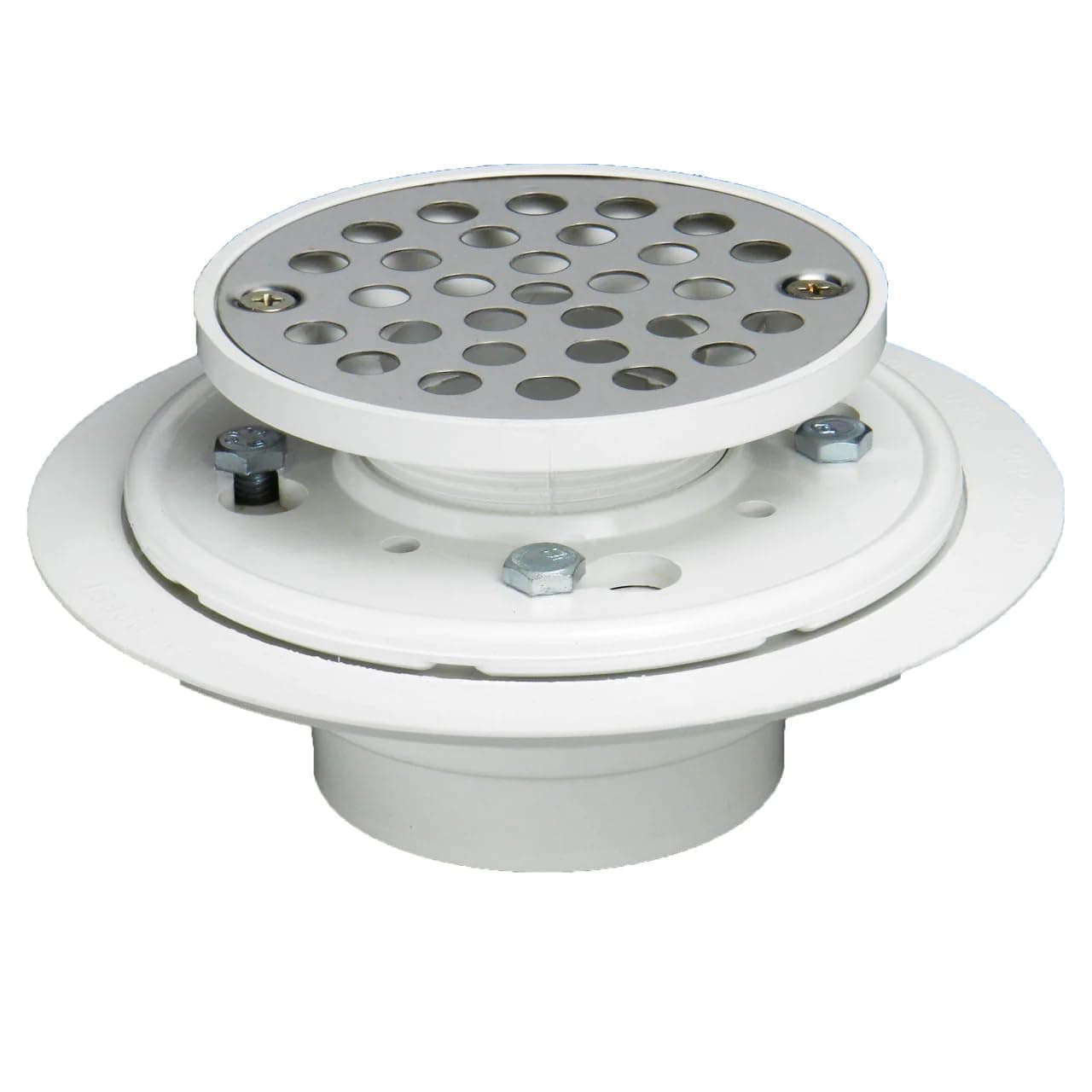 PLP406 Ultra Low Profile Bolt Down Shower Drain for Tile, Granite, Marble & Stone-like Showers Fits Over 2" or Inside 3" Pipe, 3" Total Drain Height for Tight Spaces