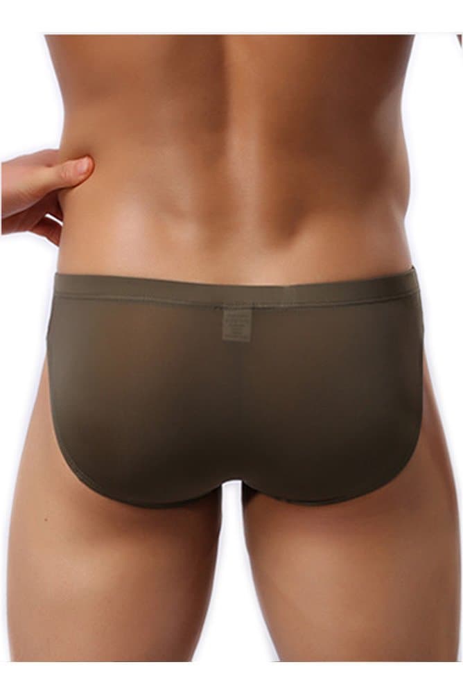 Men's Underwear Y Front Thin Ice Silk Mini Boxer Briefs Army Green (M)