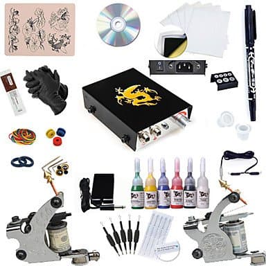 2 Cast Iron Tattoo Machine for Lining and Shading with LCD Power Supply