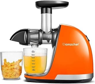 AMZCHEFJuicer Machines - Cold Press Slow Juicer -Masticating Juicer whole Fruit and Vegetable - Delicate Chew No Need to Filter - BPA Free Juice Extractor with 2 Cups and Brush (Orange)