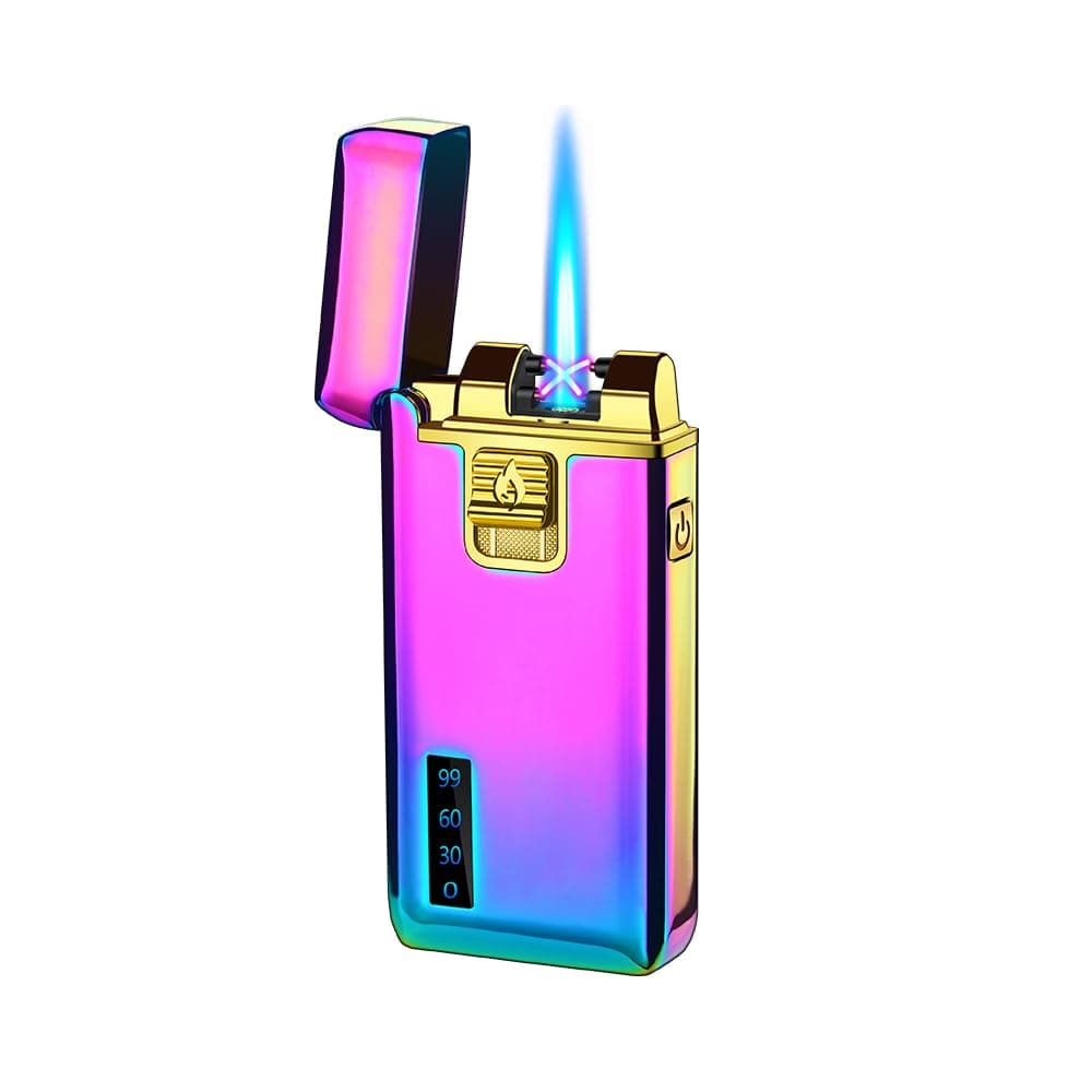 Torch Lighters Dual Arc Lighter 2 in 1 Jet Flame Butane Lighter Electric Lighter USB Rechargeable Lighter Windproof Infinity Lighter Battery Indicator for Camping Indoor (Colorful)