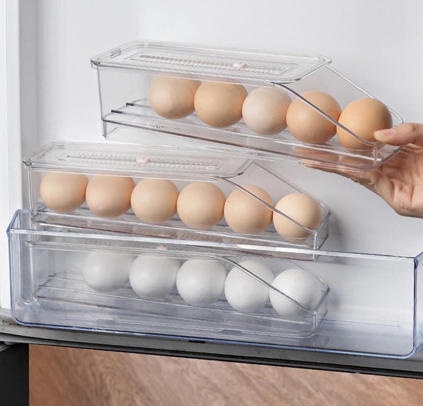 MosQuick® Egg Holder For Refrigerator - Stackable Automatic Rolling Egg Organizer For Refrigerator Egg Tray For Refrigerator 1 pc transparent