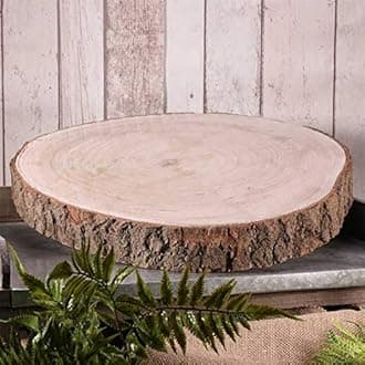Decor Essentials Christmas Rustic Wood Slice Plate Wood Log Slab Cake Stand 3 Sizes Wedding (Large (40cm - 47cm))