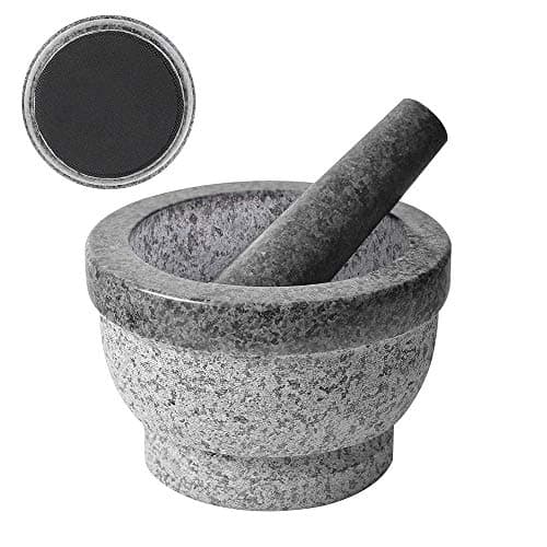 SZUAH Granite Mortar and Pestle Set, Solid Natural Excellent Granite Grinder Set, for Spices, Seasonings, Pastes, Pesto and Guacamole (6", 2 Cup Capacity, Black) …