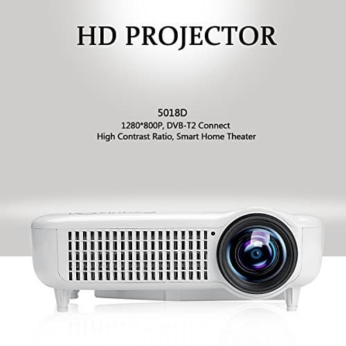 LED Projector 3000Lumens Video Home Projector with HDMI Input Support 1080P with DVB-T2 for Cinema Theater TV Laptop Game SD iPad iPhone Android Smartphone-5018D, White