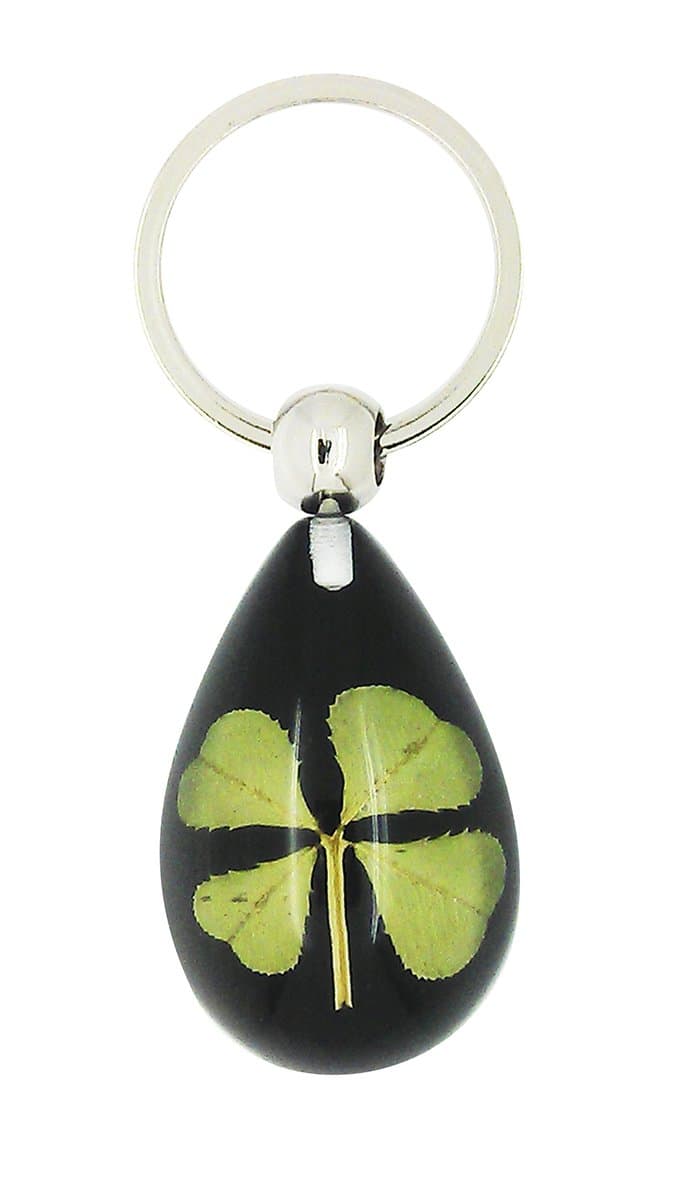 Celtic Lucky Real 4 Four Leaf Clover Good Luck Black Keyring with Gift Box & Guarantee