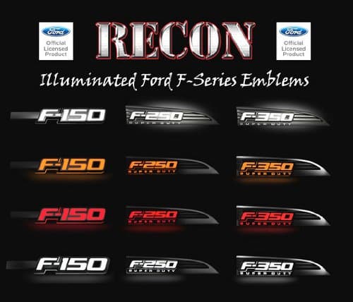 Recon 264282Whbk E.L. Illuminated Emblems 2-Piece Kit In Black Ford F-Series 2009-2012
