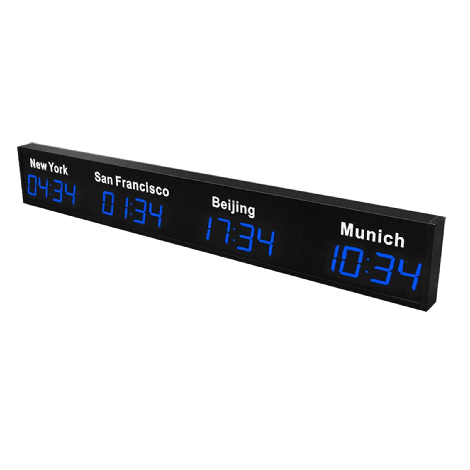 World Time Zones Clock, LED Digital Multiple Time Zones Clock, 3/4/5 Cities World Time Wall Clock, for Hotels/Enterprises/airports,4City-Blue