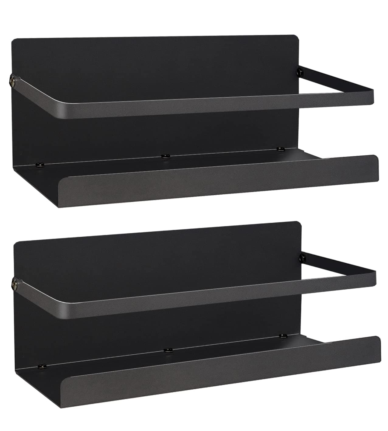 2 Pack Magnetic Spice Rack Organizer for Refrigerator, Magnet Fridge Spice Shelf with Strong Magnet Back for Holding Seasoning, Jars, Bottles, Cans, Beverages (Black)