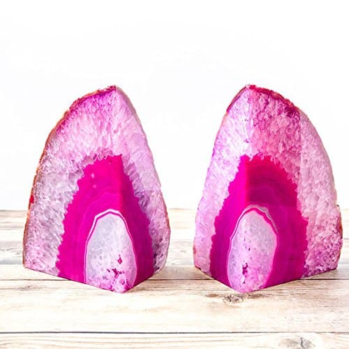 Dream Gem: Polished Agate Stone Bookends Pair (Pink, 3-4LBS)