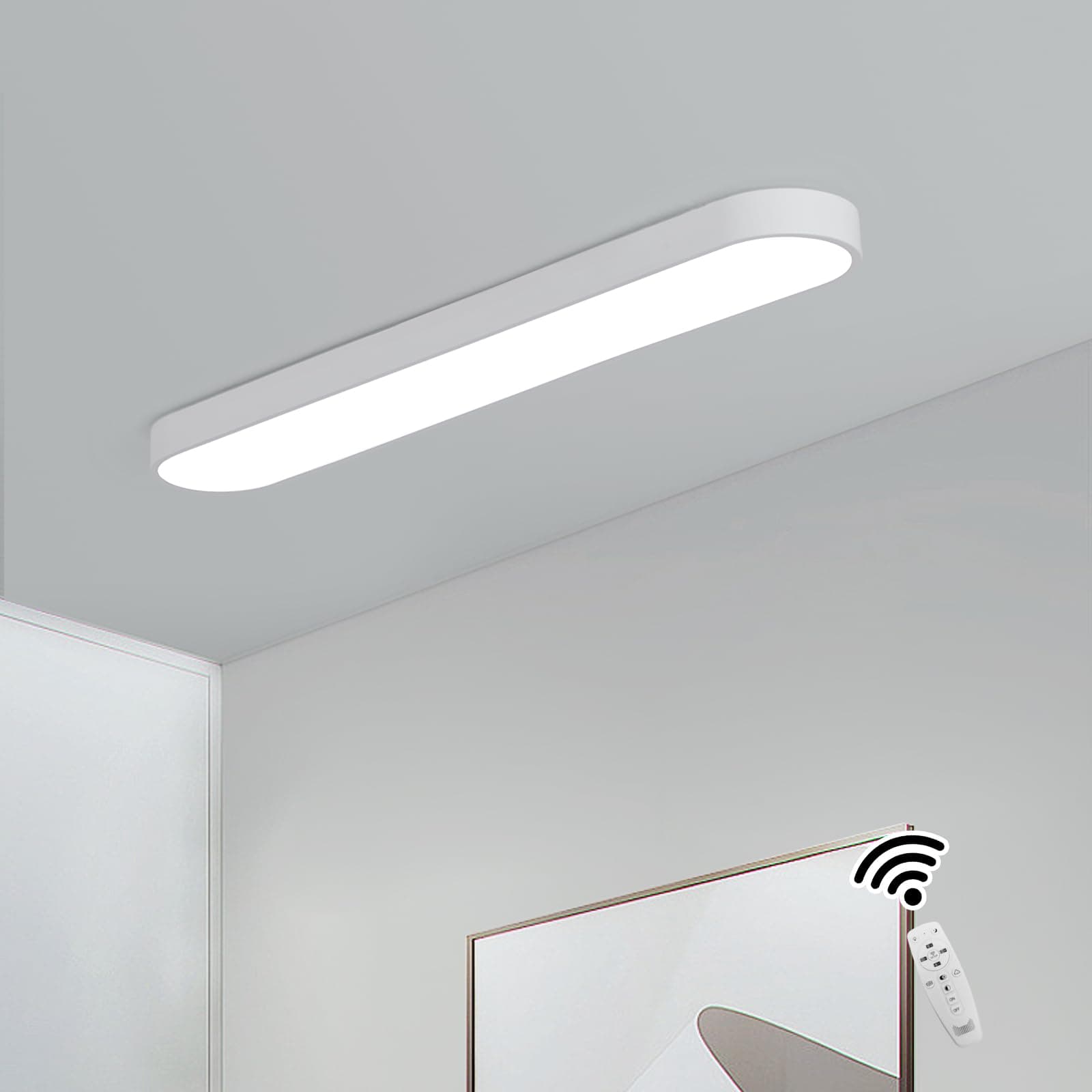 Becailyer Modern Dimmable LED Ceiling Light with Remote Control, 31.4" Linear Lighting Fixture for Living Room, Kitchen, Dining Room, Bedroom, Hallway, White